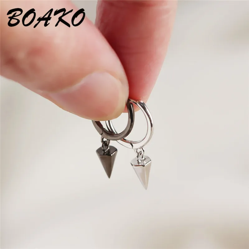 BOAKO модные серьги в стиле панк для Для женщин Для мужчин 925 пробы Серебряные серьги Геометрическая, Шестигранная форма конический сережки-гвоздики, ухо пряжки кости