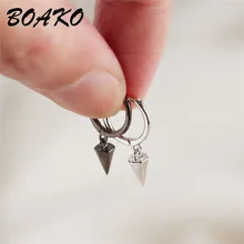 BOAKO модные серьги в стиле панк для Для женщин Для мужчин 925 пробы Серебряные серьги Геометрическая, Шестигранная форма конический сережки-гвоздики, ухо пряжки кости