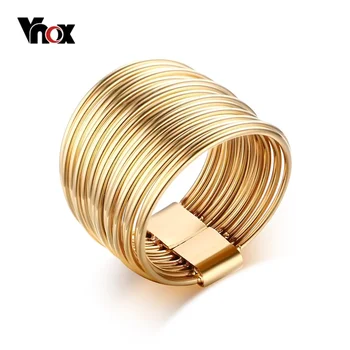 

Vnox Unique Rings for Women Gold-color Stainless Steel 10 Multi Plain Bands Interlocked Stacked Ring Set Female Statement Ring