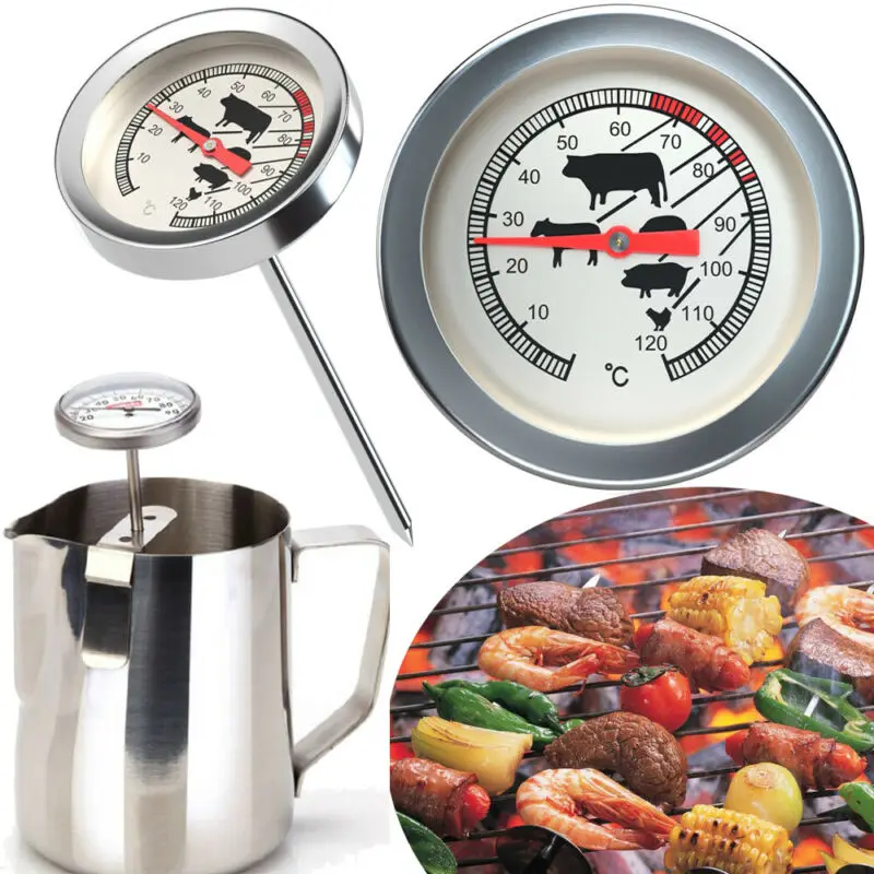 2020 Newest Coffee Milk Barbecue Thermometer Stainless Steel Probe Bbq Cooking Meat Gauge Dial Temperature |
