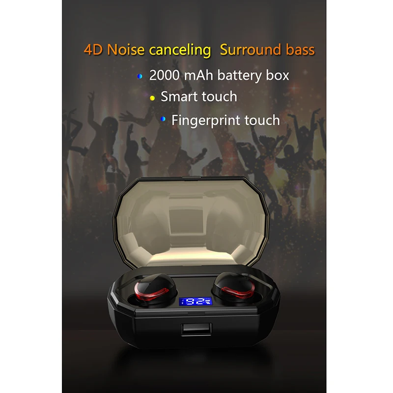 OPQ-R10 Tws Bluetooth наушники PressControl беспроводная гарнитура Ipx6 водонепроницаемые наушники с ЖК-экраном 2000 мАч чехол для зарядки