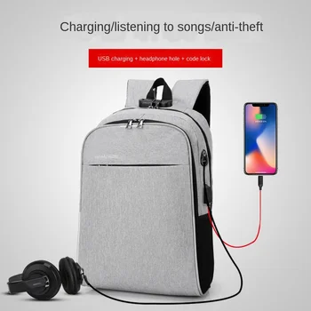 

17 in USB charging Laptop Backpack men lock headphone hole multi-function shoulder bag pack women Anti Theft backpack waterproof