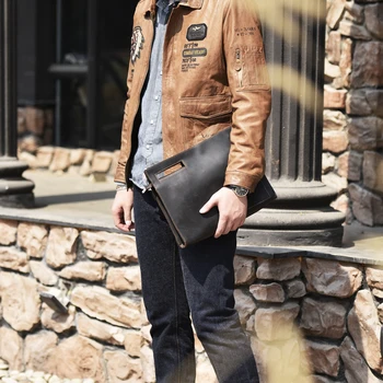 

Man crazy horse leather hand bag leather shoulder bag A4 document bag the envelope bag clip package large capacity trend XY059