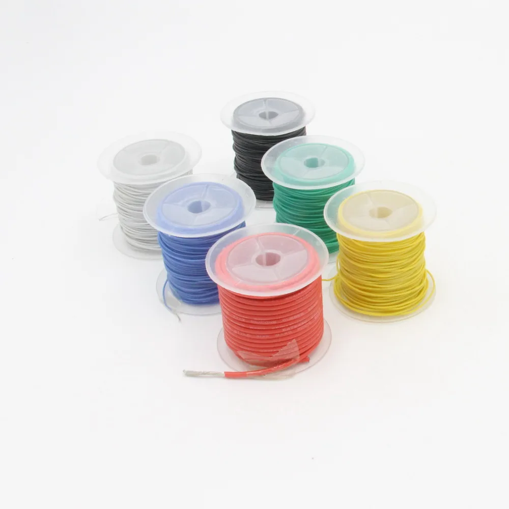 30AWG 60 м/коробка Гибкая силиконовая резина кабель провода многожильные провода луженая медь комплект шлангов смешанный 6 цветов Электрический провод DIY