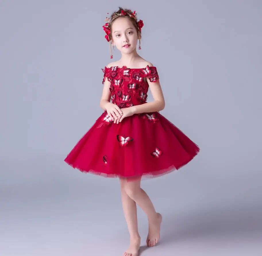 

Princess Dress Children Girls Evening Party Dress Summer Kids Dresses For Girls Costume Flower Girls Wedding Dress HW2416