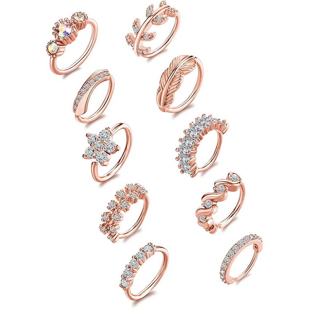 Nose Piercing Hoop Ring Hinged Segment Zircon Septum Piercing Opal Ear Cartilage Tragus Helix Lip Nariz Pircing Cuff Goth Hoop