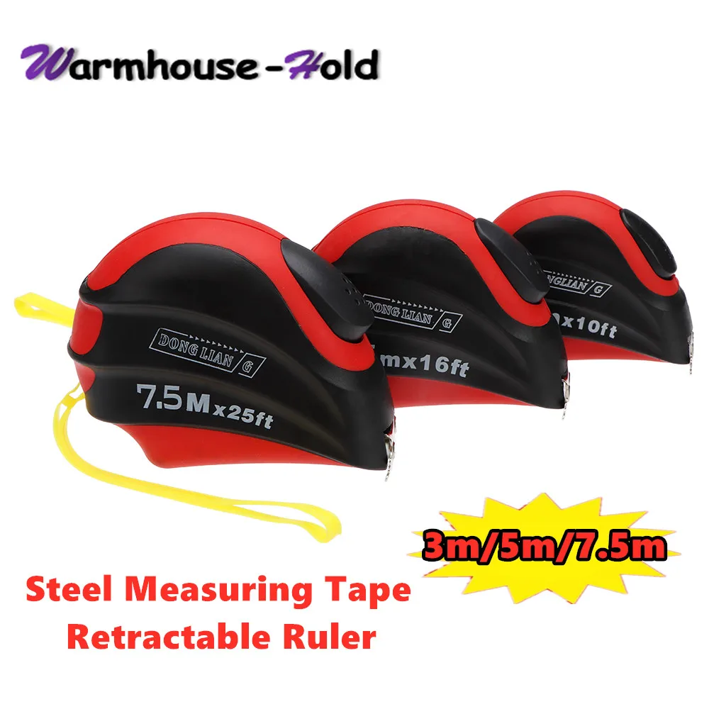 

3m/5m/7.5m Magnetic Head Steel Measuring High Accuracy Tape Retractable Ruler Metric/Imperial Two Units Anti-drop Plastic Tools
