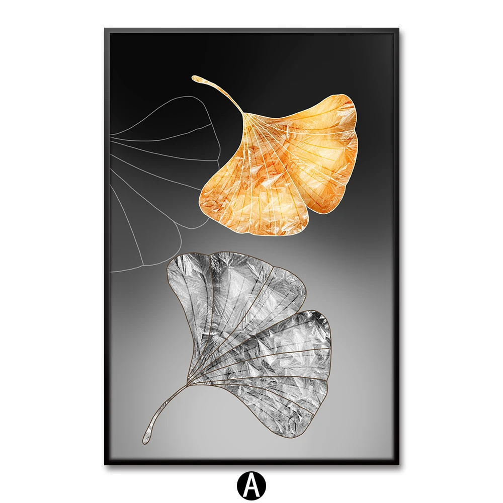 No-frame-Aesthetic-room-decor-canvas-painting-Abstract-golden-leaf-wall-picture-for-living-room-canvas (1)