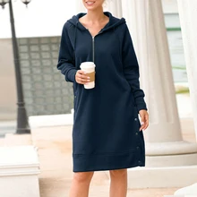 Модное женское платье с капюшоном, длинный рукав, с капюшоном, джемпер, топы, свободное мини-платье, S~ XL