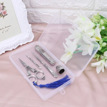

1 Set Vintage Embroidery Scissor Needle Case Sewing Thimble Awl Needlework Tools Needle Case