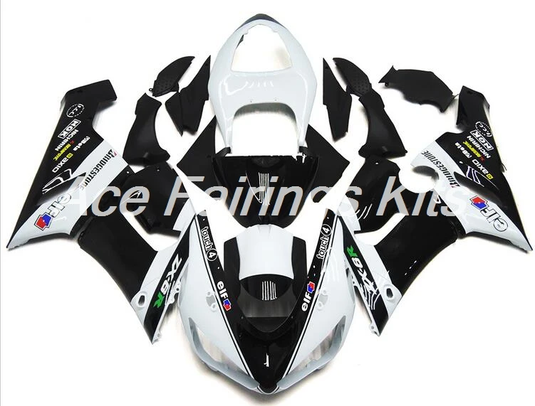 

4Gifts New ABS Full bike fairing kit Fit for Kawasaki ZX6R 2005 2006 ZX-6R 05 06 Ninja 636 fairings bodywork black white elf