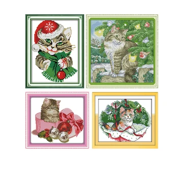 

Joy Sunday Christmas Cat Home Decoration Cross Stitch Embroidery Kit DMC 14CT Canvas Print Cross Stitch Handmade DIY Send Gift