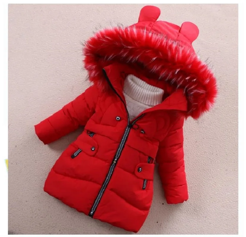 Bear-red Пуховики для девочек; теплая верхняя одежда для маленьких мальчиков; плотные пальто; ветрозащитные детские зимние куртки; детская зимняя верхняя одежда с героями мультфильмов - Цвет: Bear-red