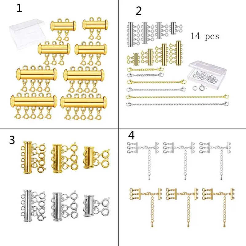 

1 Set Gold Silver Plated Brass Layered Bracelet Necklaces Slide Magnetic Tube Lock with Lobster Clasps Jewelry Findings