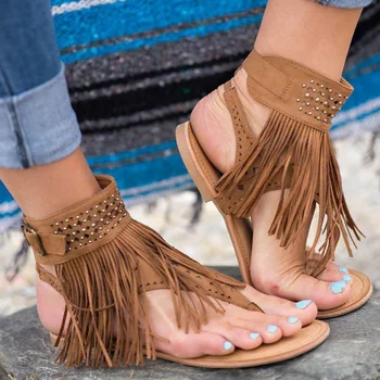 

Woman Sandals Female Buckle Strap Bohemia Ladies Flip Flops Slingback Flats Casual Tassel Women Women's Fashion Shoes Plus Size