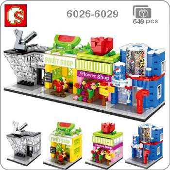 Sembo Mini City Street, кофейная пицца, хижина, магазин, ресторан, Китай, городской набор, 3D модель, блоки, строительные игрушки для детей, без коробки - Цвет: 6026-6029