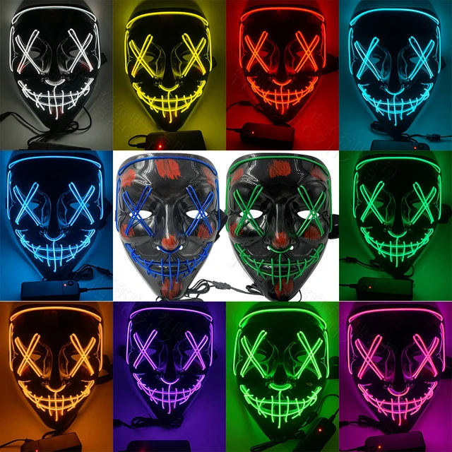 Cosmask-máscara Led de colores mezclados para fiesta, máscara de neón que  brilla en la oscuridad, máscara de terror brillante _ - AliExpress Mobile