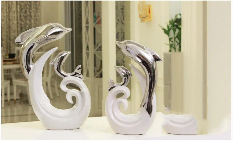 Современная керамика статуэтки дельфинов ремесла дома гостиной стола украшения отеля офиса аксессуары для рабочего стола украшения