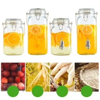

1L/2L Thick Transparent Glass Juice Jar Sealed Bottle Household Sparkling Wine Bottle Sealed Cans Fermented Barrels Jar Kitchen