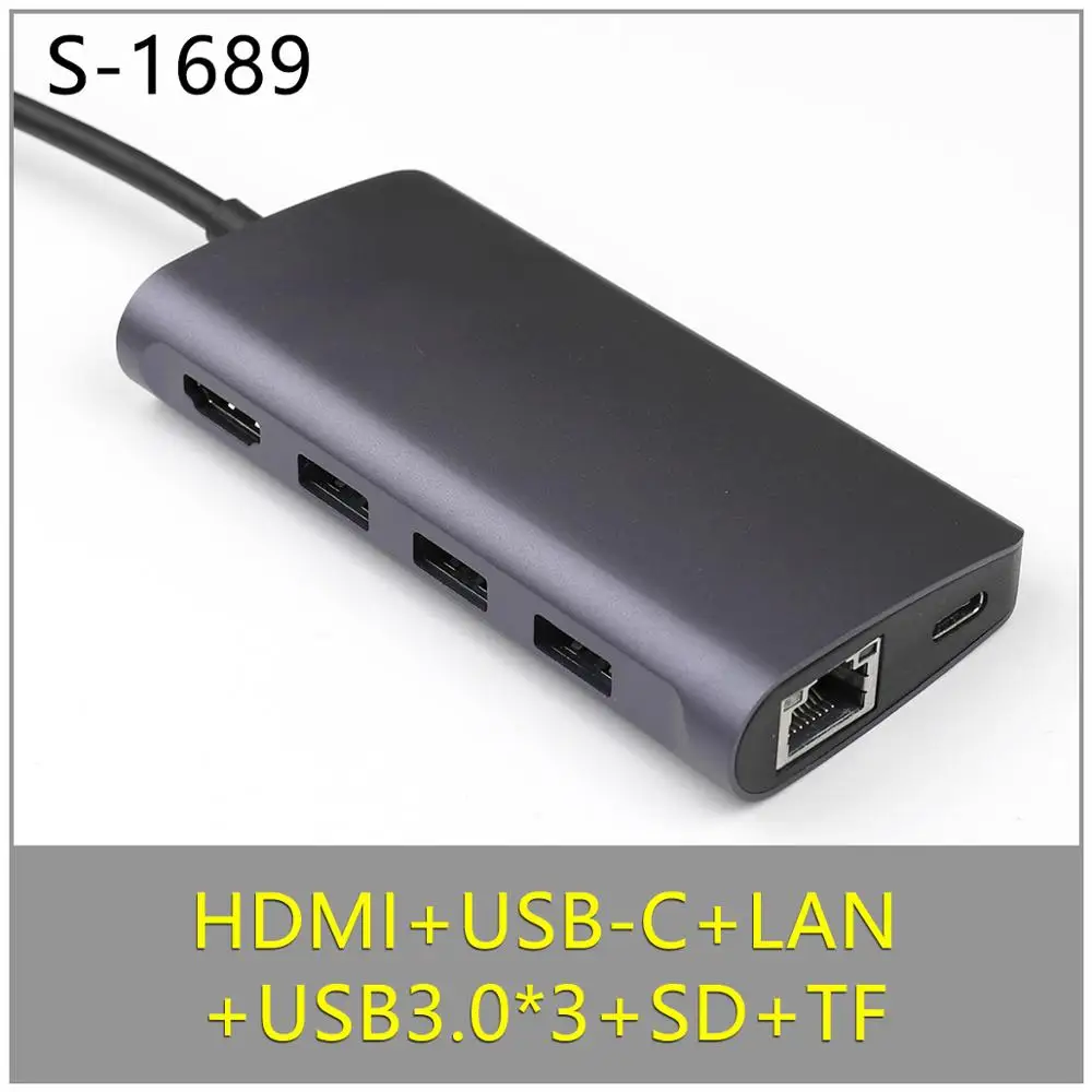 USB C концентратор к HDMI Ethernet Rj45 Lan HDMI VGA PD SD TF концентратор 3,0 порт type C док-станция для MacBook Pro/Macbook Air 13 15 1" USB-C - Цвет: Tc-1689