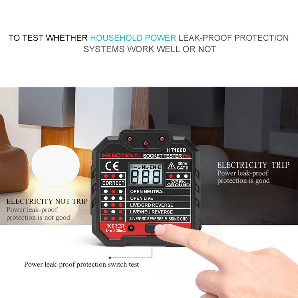Habo тест HT106B HT106D HT106E тест гнезда er тест напряжения розетка детектор ЕС вилка заземление Zero линия вилка полярность фаза проверка