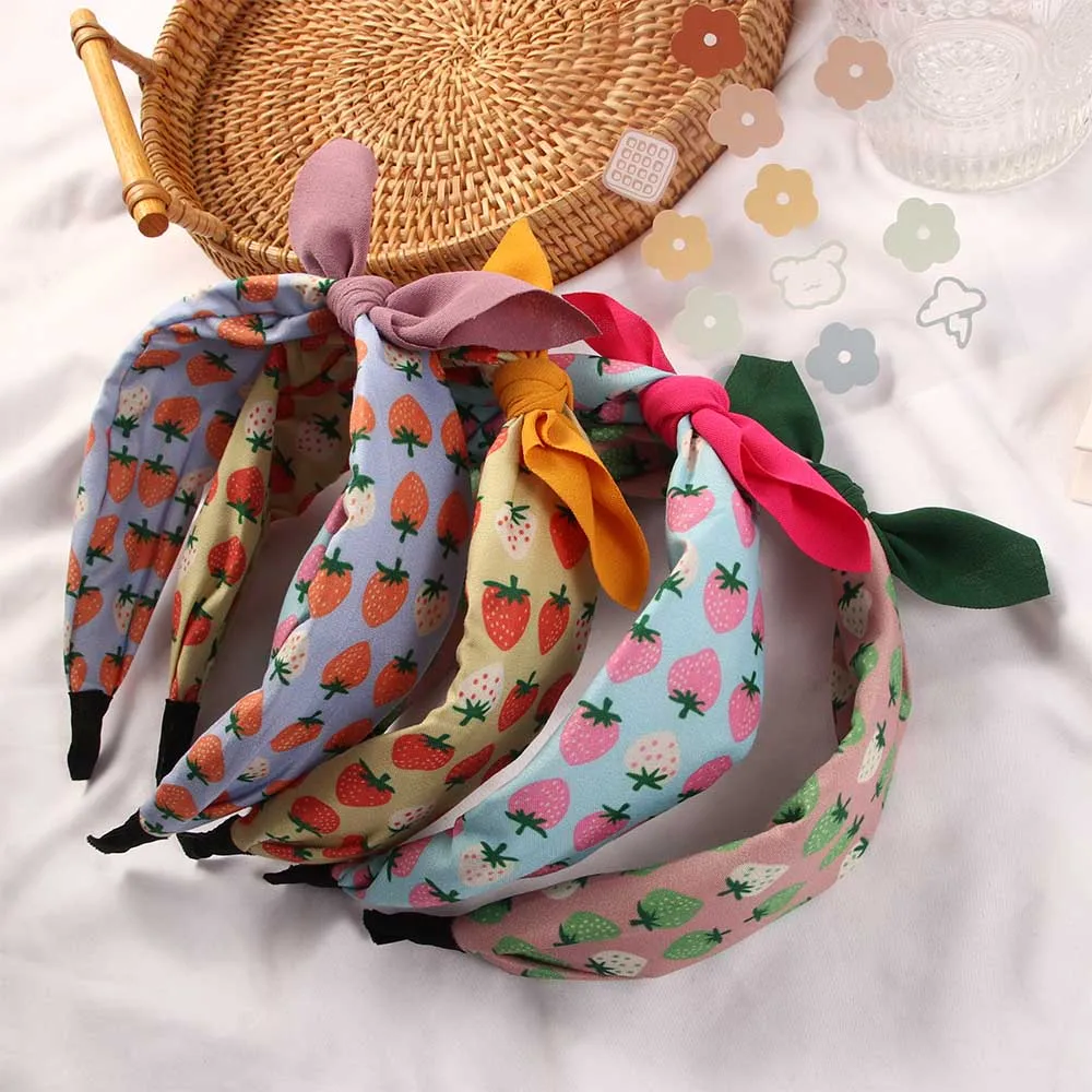 Korean Sweet Fruit Print Color Matching Hairband Strawberry Knot Bow Children's Hair Band Headband Hair Hoop for Kids Girls Baby designer baby accessories