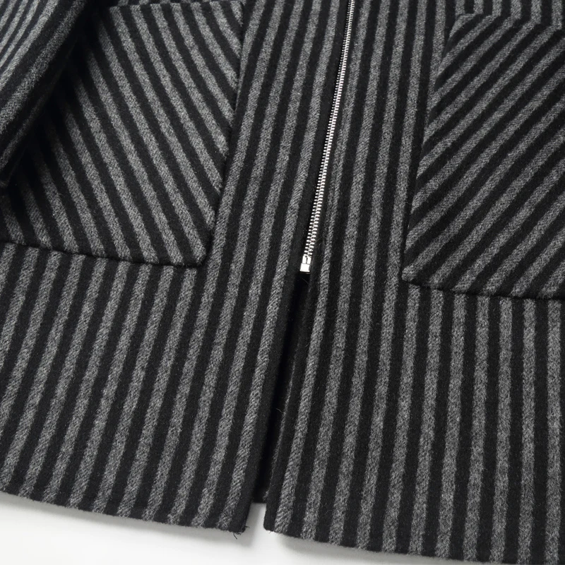 Autumn Winter Double Sided Wool Coats Top Quality Warm Hooded Striped Long Jackets casaco D-04-19525 MF642