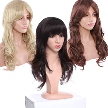 

BENEHAIR Synthetic Medium Long Straight Wavy Curly Wig with Bangs Ombre Natural Hair Cosplay Wig For Women Heat Resistant Fibre