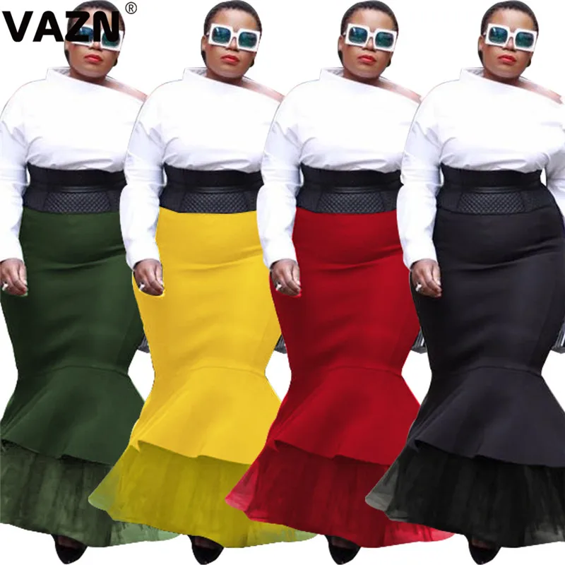 VAZN, шикарный дизайн, весна, 4 цвета, длинное платье, высокая талия, облегающая труба, юбки, высокая улица, однотонный, гренадиновый лоскут, юбки