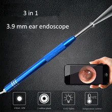 3.9mm Ear Endoscope 3 in 1 USB Borescope Inspection Ear Wax Remover HD Camera Visual Earpick Cleaning Tool with 6 Adjustable LED