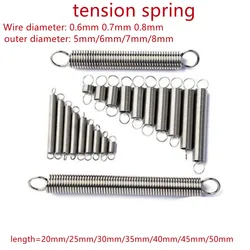 5-10pcs/lot extension spring 0.6mm 0.7mm 0.8mm stainless steel Tension spring with hook  OD 4mm-8mm length10-50mm