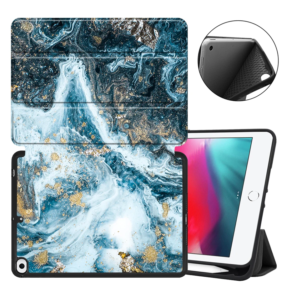 Чехол MTT для iPad Mini 4 Mini 5 7,9 '' с карандашом, мягкая задняя панель из искусственной кожи, откидная подставка, умный чехол, мраморный чехол для планшета