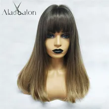 ALAN EATON Длинные прямые парики с челкой для черных женщин Бразильские Черные Омбре коричневые волосы термостойкие синтетические волосы для женщин