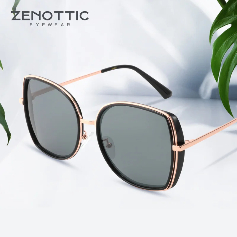 ZENOTTIC Brand Design Butterfly Polarized Sunglasses Women Oversized Square Metal Frame UV400 Protect Driving Shades Eyewear