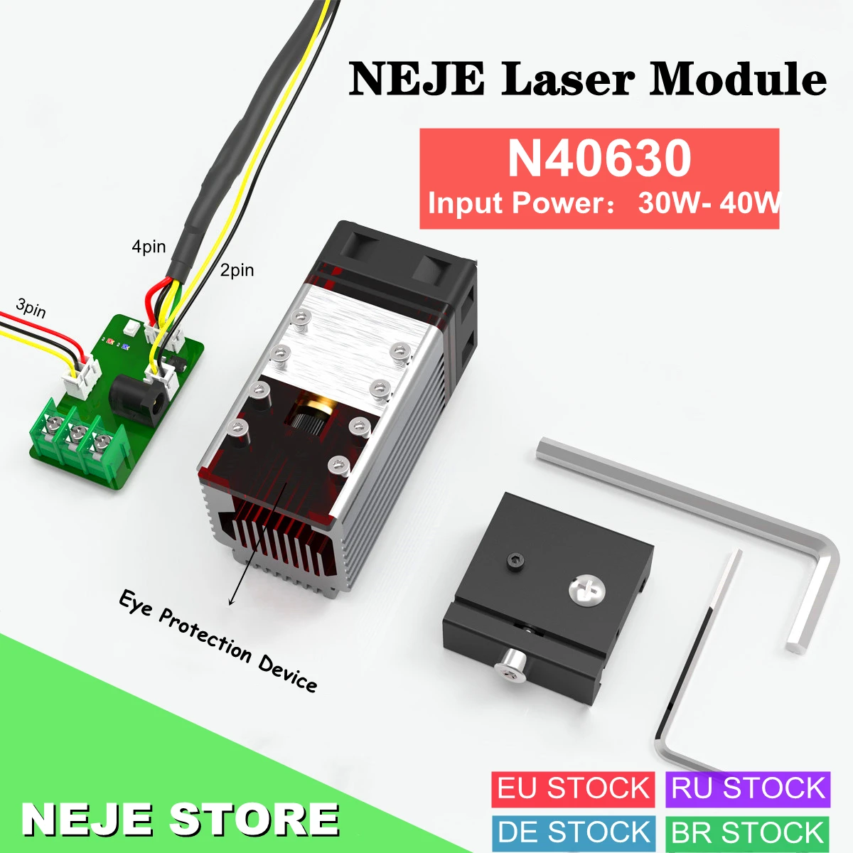 Комплект головки лазерного модуля NEJE N40630 TTL 450 нм с светильник для