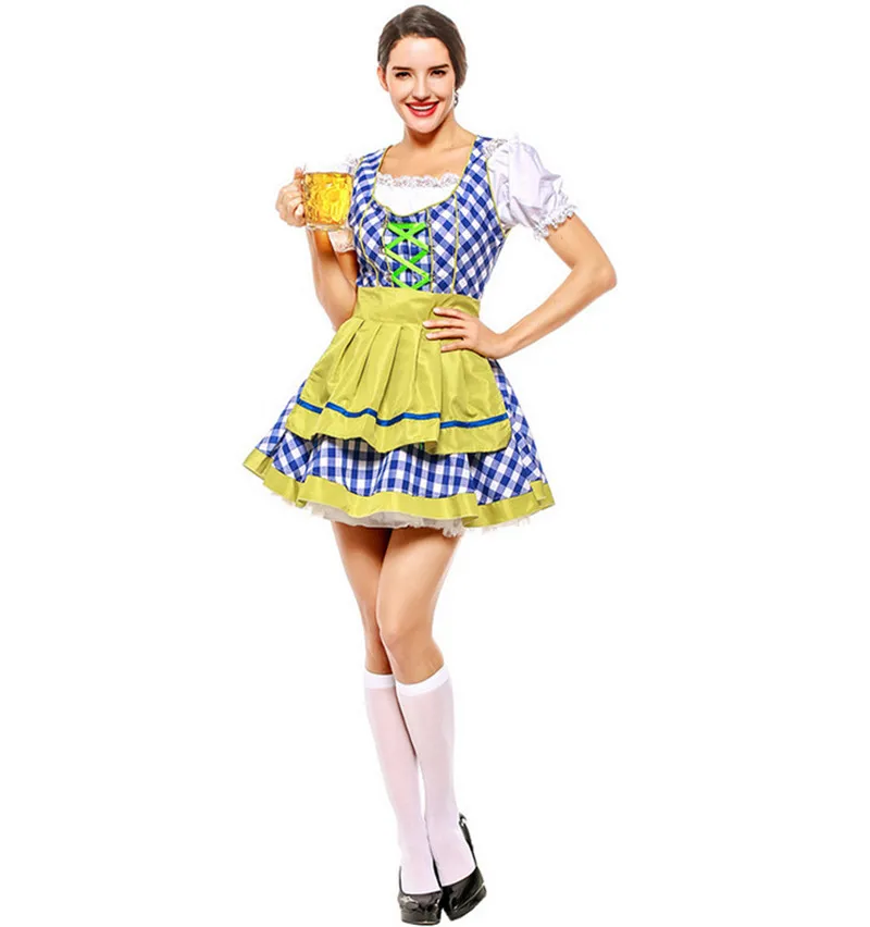 as shown Dirndl Платье Высокое качество немецкий Октоберфест баварское пиво Wench костюм красный плед костюм горничной - Цвет: as shown