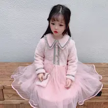 Платье для девочек с бархатом; коллекция года; детская одежда; Новинка; детское платье из норкового бархата с вышивкой в сеточку; плотная сумка