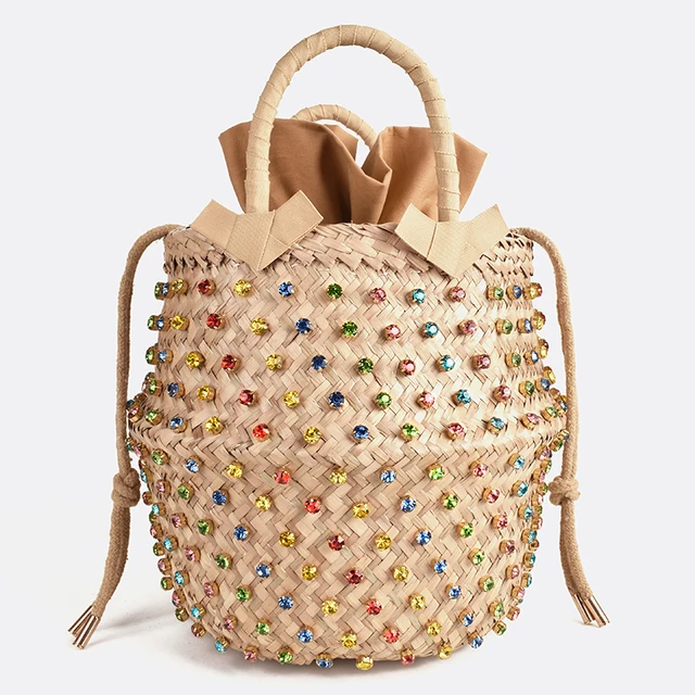 VIP Buy Summer Holiday Beach Bag with Pearl Ladies Woven Bucket Diamond Bag Designer Hot Handbags 5