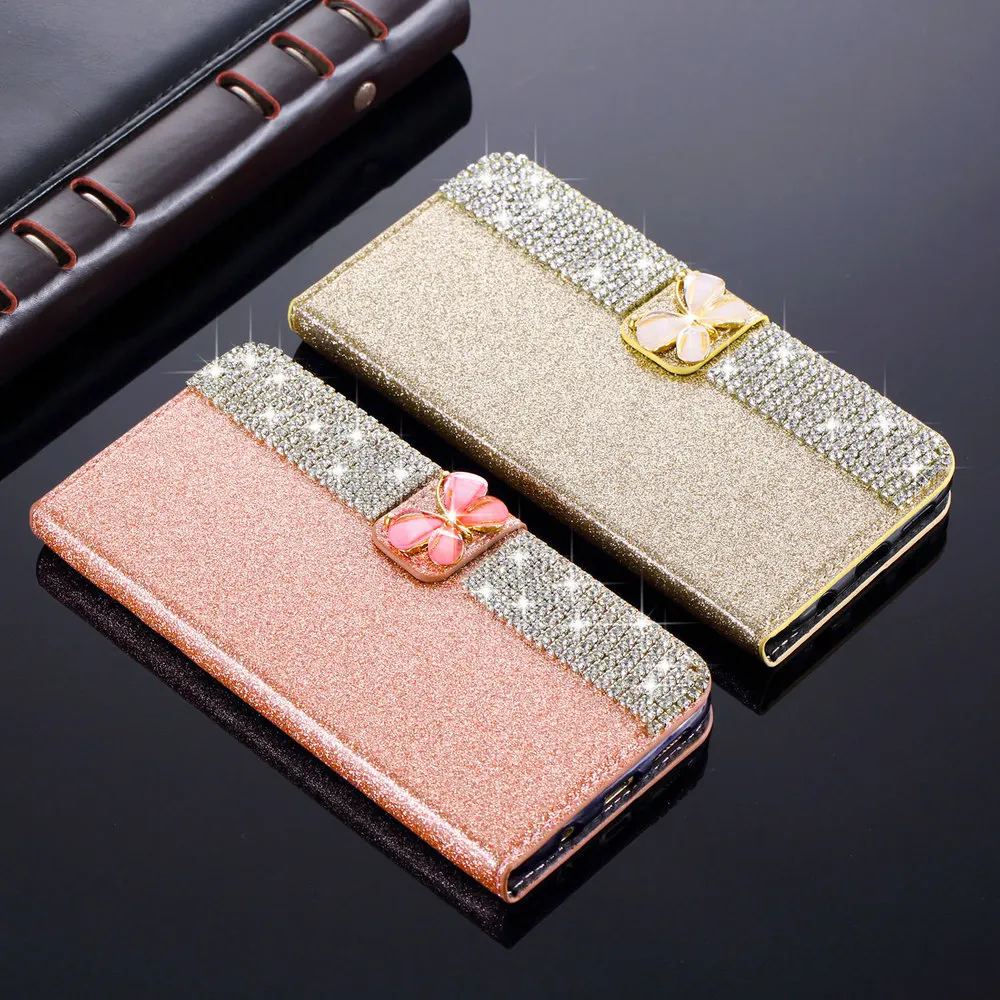 

L-FADNUT Bling Glitter Wallet Phone Case For HUAWEI Mate 20 Pro P20 Lite P30 Nova 4e Luxury Kickstand Cover 360 Protective Capa