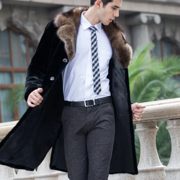 Jaqueta De Couro Masculina зимнее пальто из искусственного меха норки с отложным воротником размера плюс длинные стильные деловые официальные куртки XL672