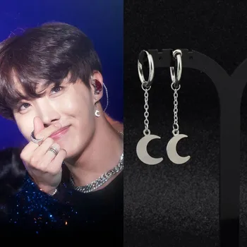 

Korea New Men Punk Stud Earrings Stainless Steel Hipster Rock Moon Chain Pendant Ear Clip Hip Hop Guys Women Boys Earring Unisex