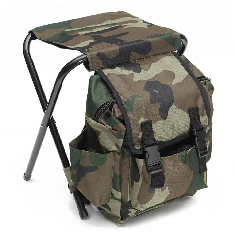 2 in 1 Camouflage Outdoor Chair Bag Fishing Backpack Chair Stool Convenient Wear-resistant Outdoor Hunting Climbing Equipment