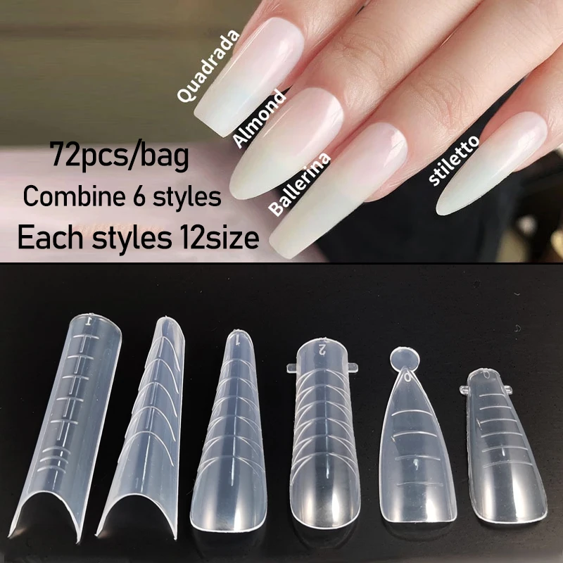 72pcs Dual Nail Form False Nail Tips Poly Nail Gel System Mold Uv