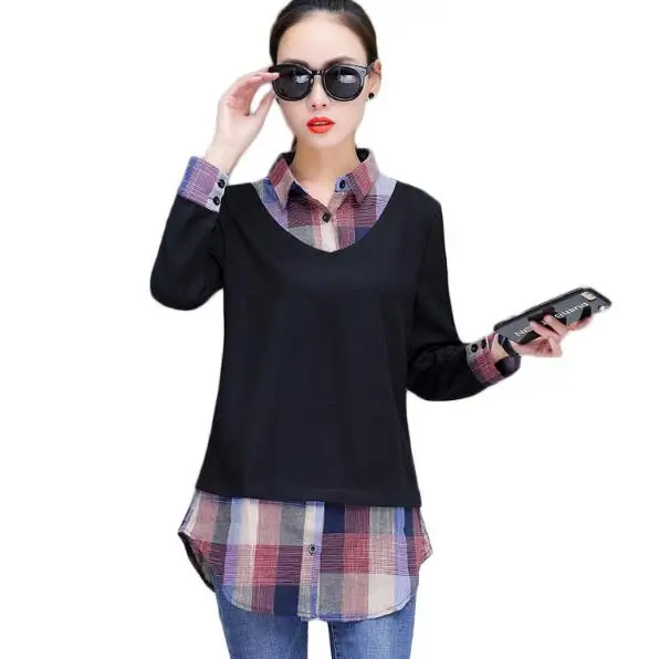 2020 кимоно туника женские блузки офисные с длинным рукавом клетчатые Лоскутные