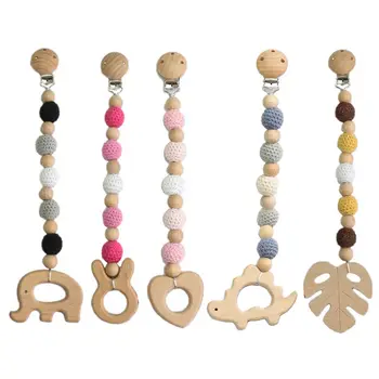 

Baby Pacifier Chain Clip Infant Teether Nipple Holder Wood Teething Chewing Toys