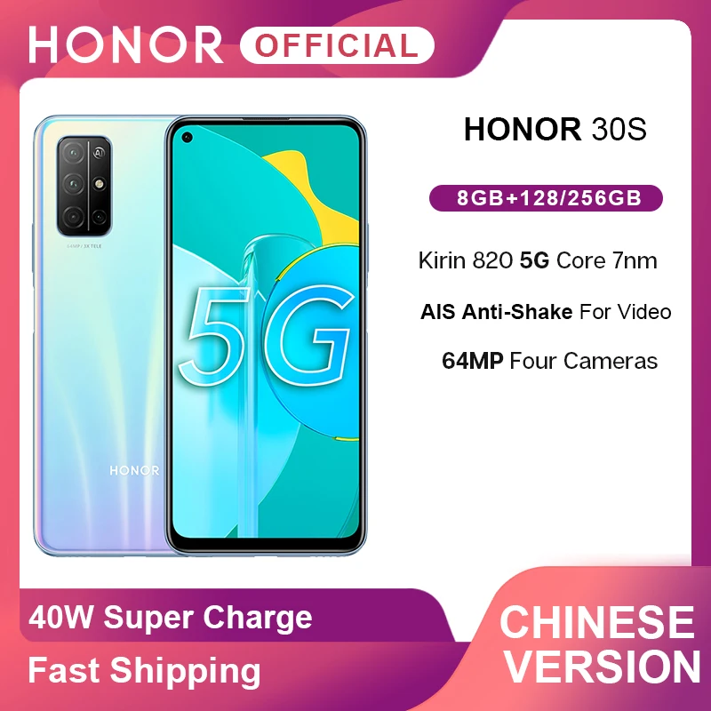 Новое прибытие Honor 30 S 5G смартфон Kirin 820 6 5 '❤MP четыре AI камеры Лицо ID мобильный