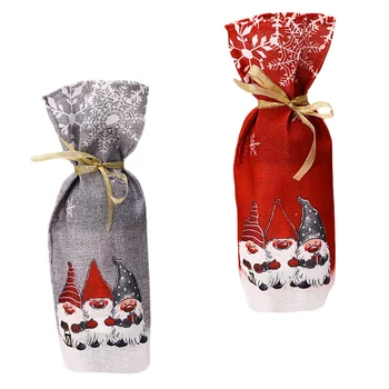 

2Pcs Bottle Cover Washable Delicate Reusable Durable Christmas Elements Bottle Bag Wine Bottle Cover for Home Party Dinner Festi