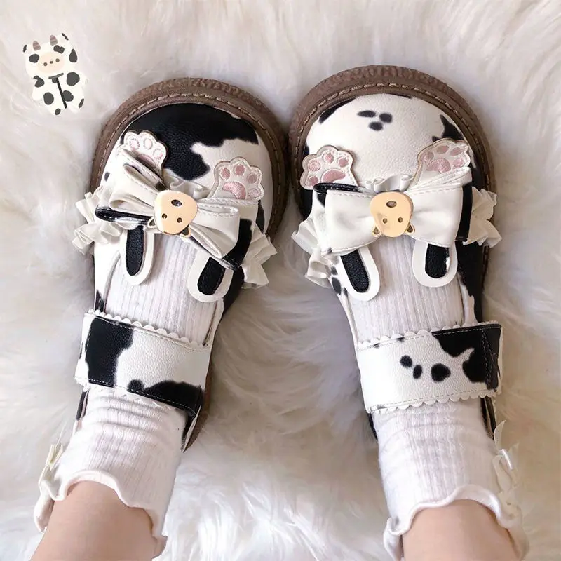 Женские туфли Лолиты Kawaii с коровьим принтом для девушек Мэри Джейн 2022 в японском