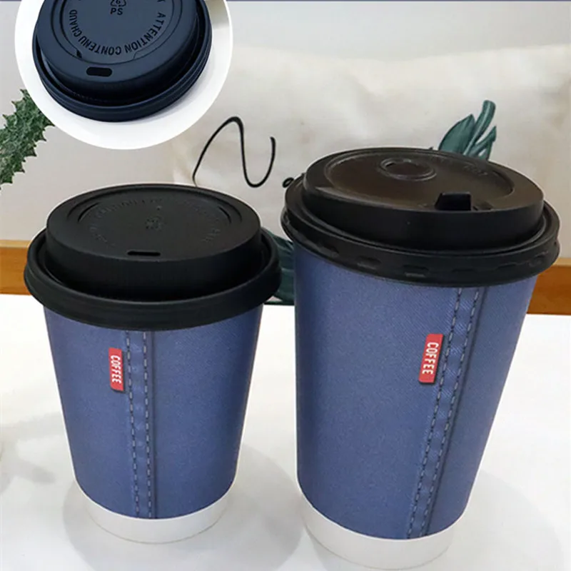 50pcs High quality double thick milk tea paper cup 400ml 500ml disposable coffee cup creative denim color drink cup with lids