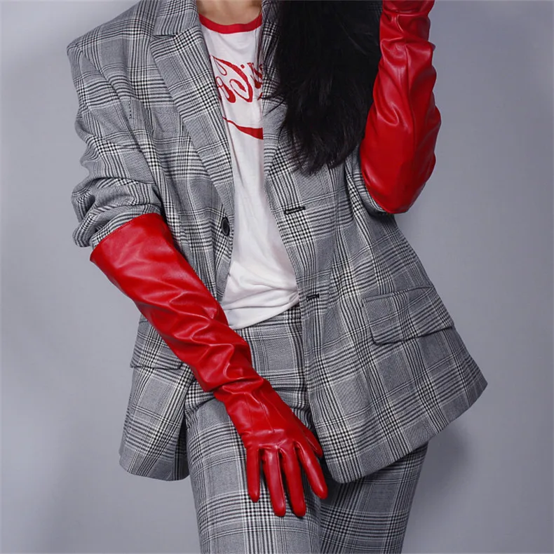 Ultra Short Leather Gloves 13cm Emulation Leather Imitation Sheepskin PU Unlined Female Christmas Red Women Gloves WPU126